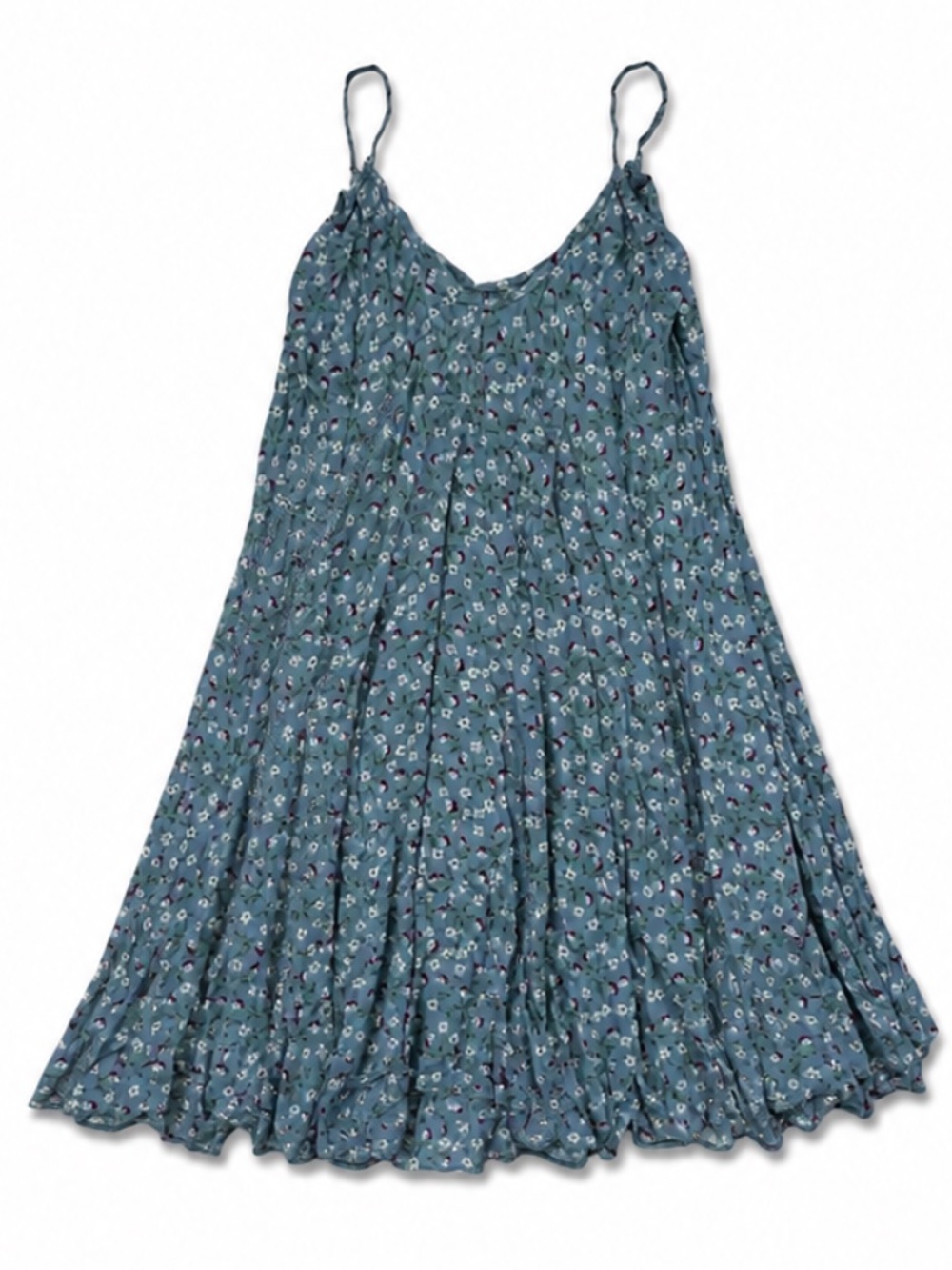 Women's Size 2 Blue Floral Viscose Sundress Spaghetti Strap Flowy Mini Dress